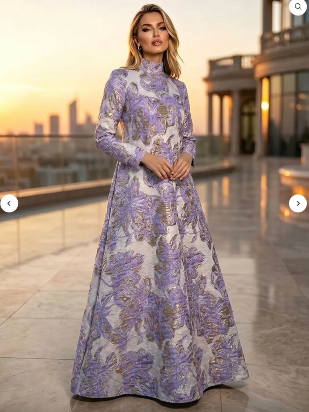 Jacquard A-Line High Neck Floral Formal Tent/ Trapeze Dresses- US26 W, NEW